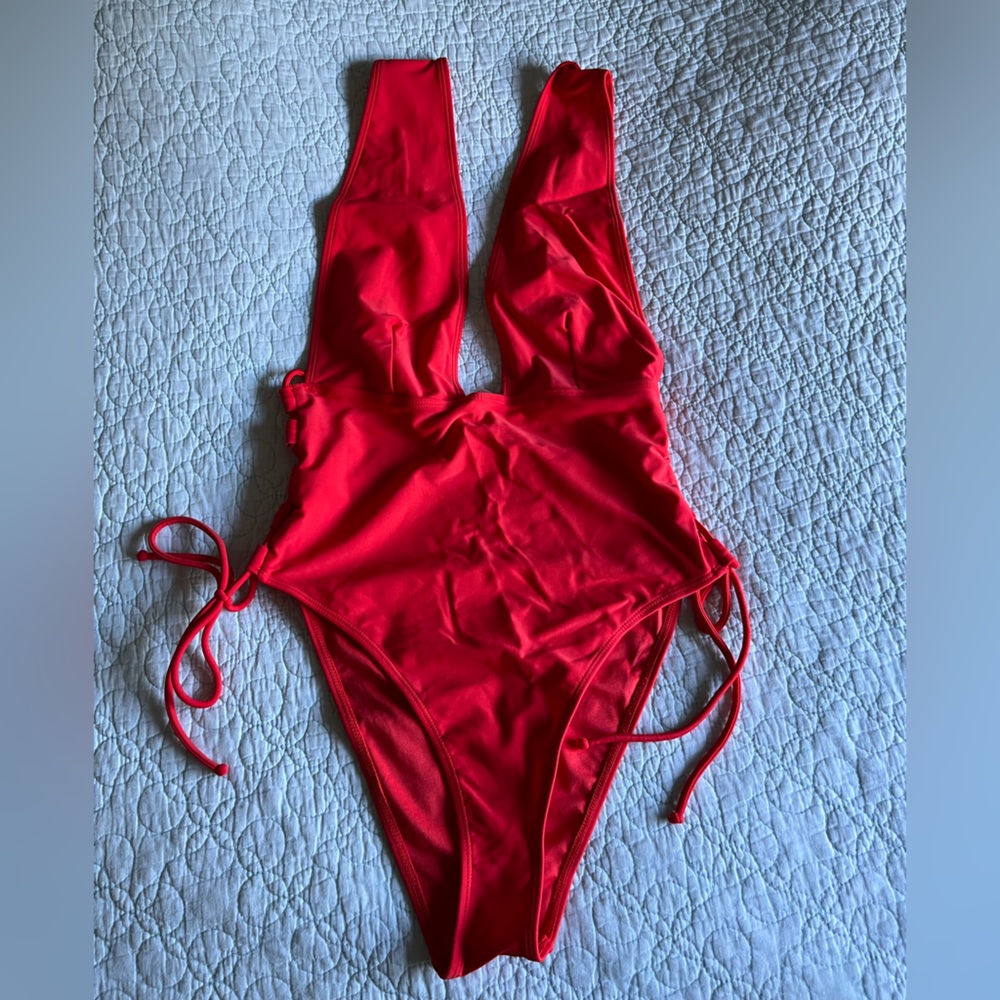 Red one piece bathing suit